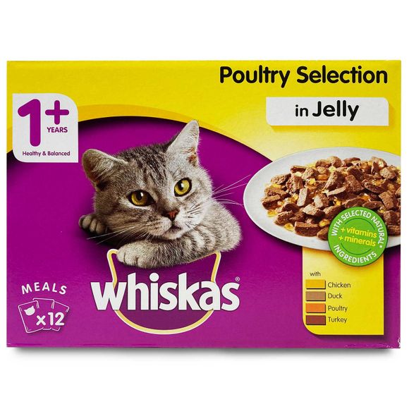 Whiskas Adult 1+ Wet Cat Food Pouches With Poultry In Jelly 12x100g